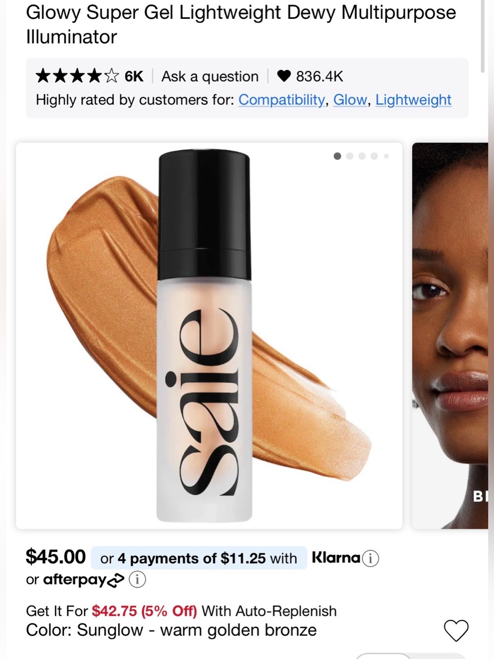 Saie Glowy Super Gel Lightweight Dewy Multipurpose Illuminator - Sunglow